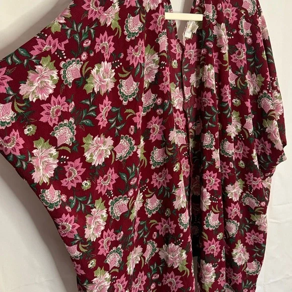 Charming Charlie Burgundy Pink Floral Kimono Cover Up Kaftan Top - M/L Med Large - Picture 3 of 8